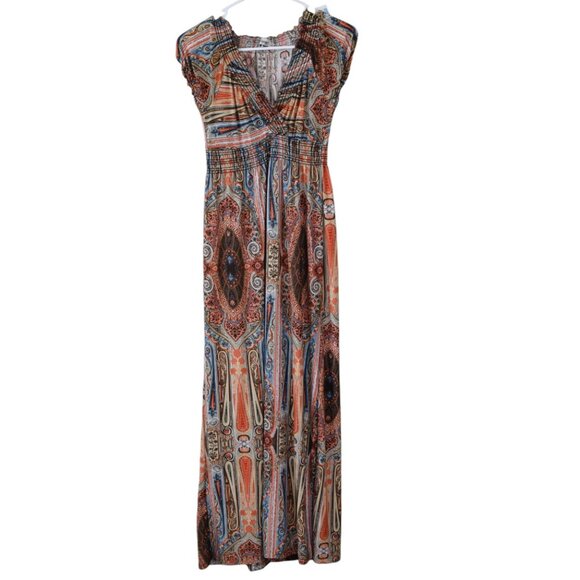 Lapogee Maxi Smocked Bohemian Chic Dress Vacation Summer Date Night Cruise Boho - Picture 1 of 8
